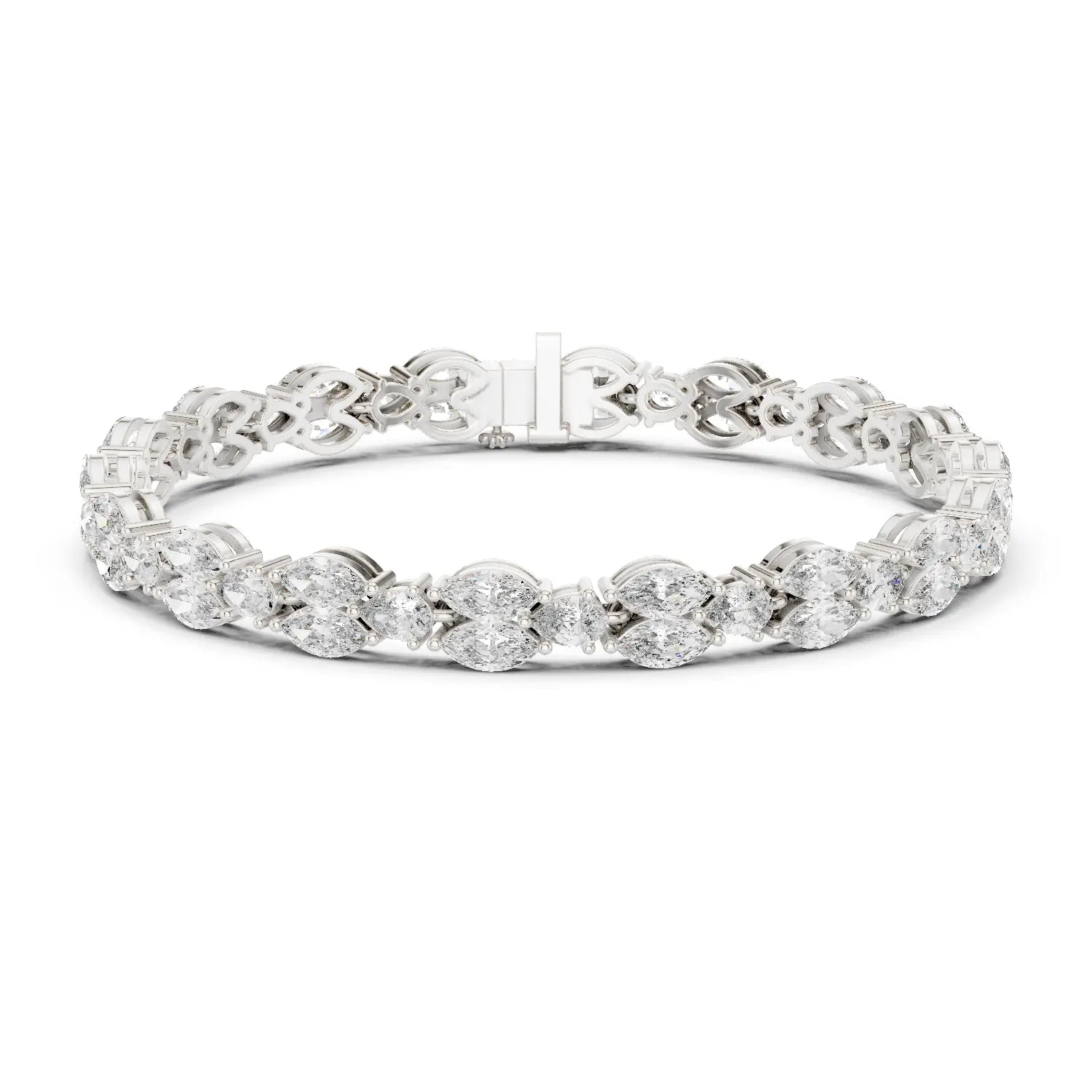 Front View: Round Diamond Tennis Bracelet with Prong Setting in 14k White Gold - Lab Grown - Driona Jewels