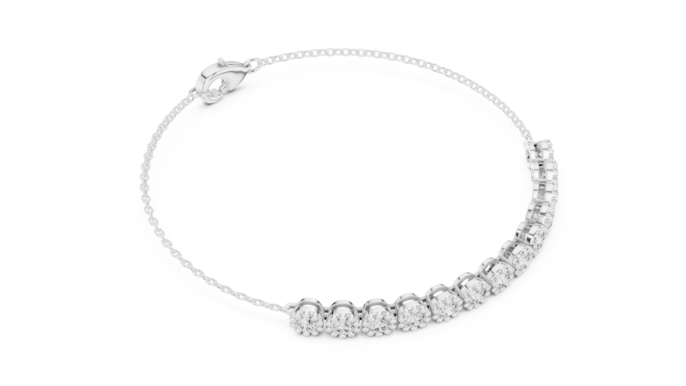 Three-quarter-view: Round Diamond Tennis Bracelet with Prong Setting in 14k White Gold - Lab Grown - Driona Jewels