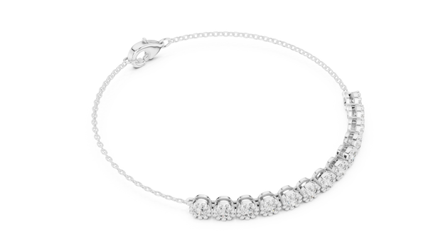 Three-quarter-view: Round Diamond Tennis Bracelet with Prong Setting in 14k White Gold - Lab Grown - Driona Jewels