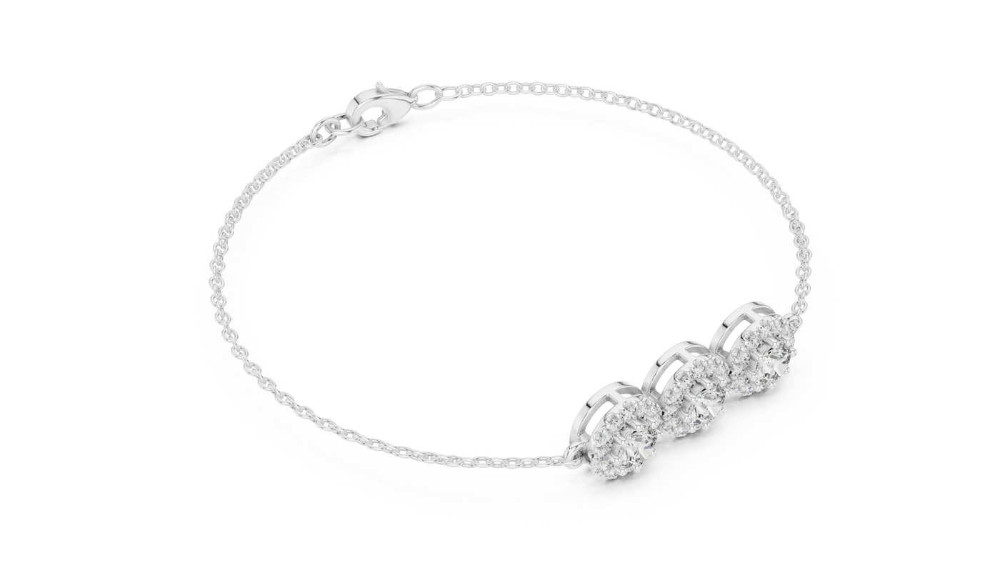 Three-quarter View: Round Diamond Bracelet with Prong Setting in 14k White Gold - Lab Grown - Driona Jewels
