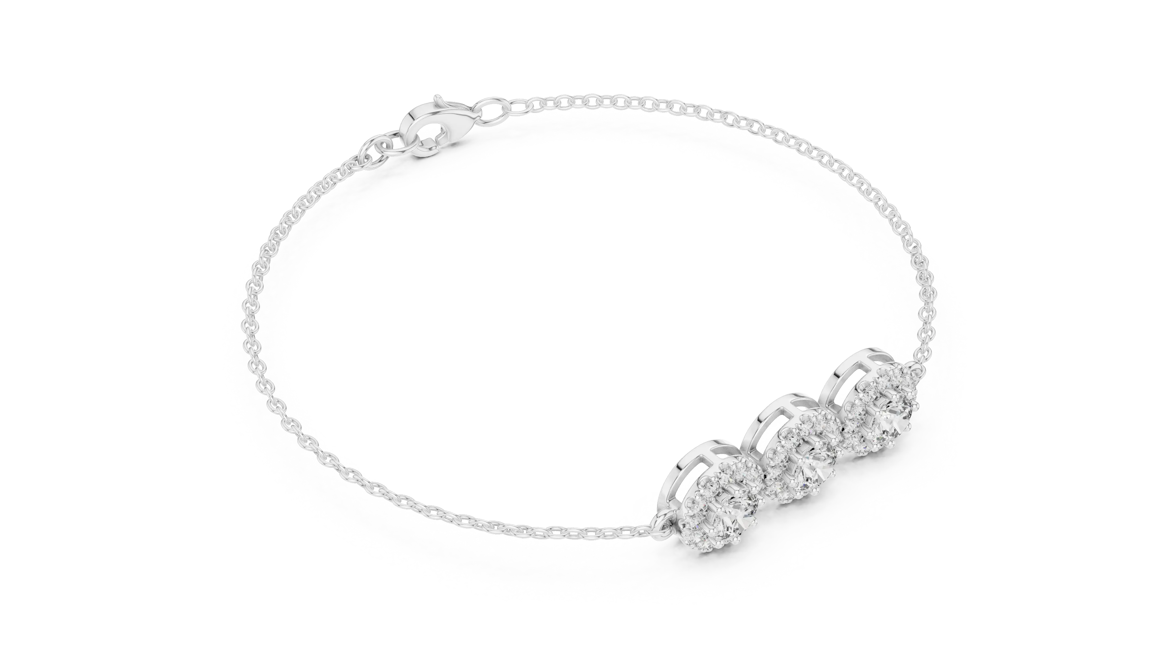 Three-quarter View: Round Diamond Bracelet with Prong Setting in 14k White Gold - Lab Grown - Driona Jewels
