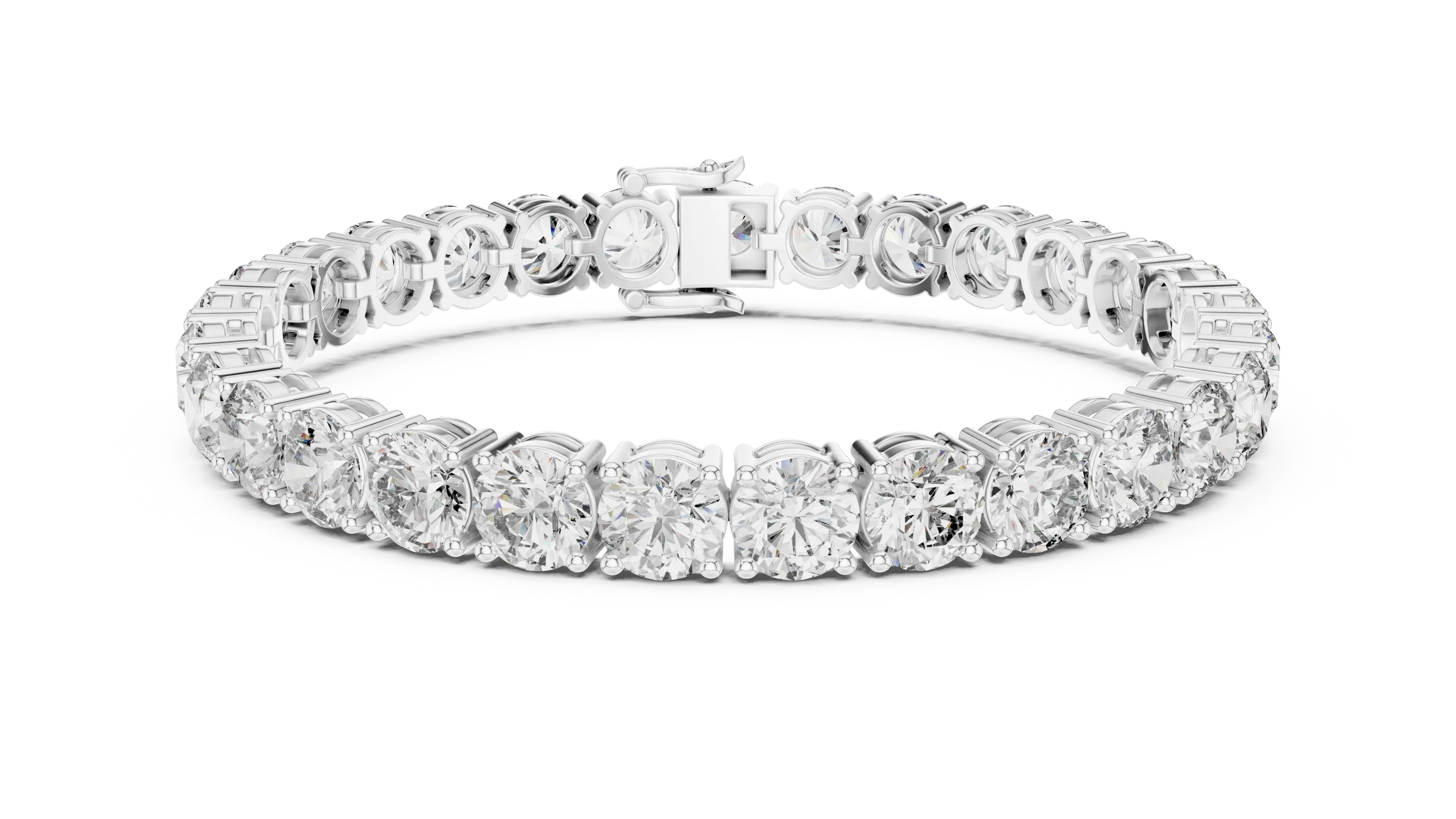Top View: Round Diamond Tennis Bracelet with Prong Setting in 14k White Gold - Lab Grown - Driona Jewels