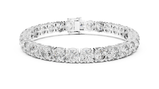 Top View: Round Diamond Tennis Bracelet with Prong Setting in 14k White Gold - Lab Grown - Driona Jewels