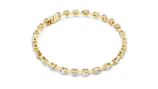 Flat Lay: Round Diamond Tennis Bracelet with Prong Setting in 14k Yellow Gold - Lab Grown - Driona Jewels