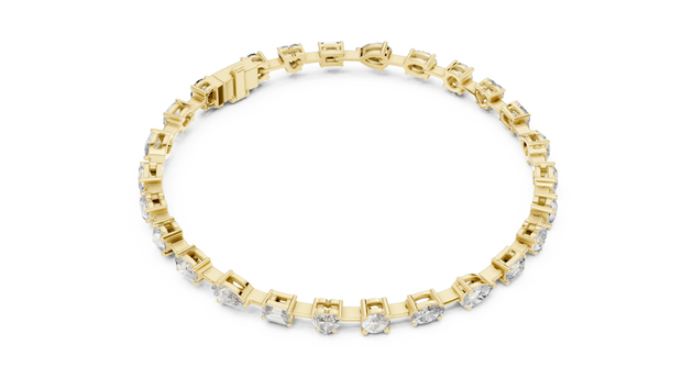 Flat Lay: Round Diamond Tennis Bracelet with Prong Setting in 14k Yellow Gold - Lab Grown - Driona Jewels