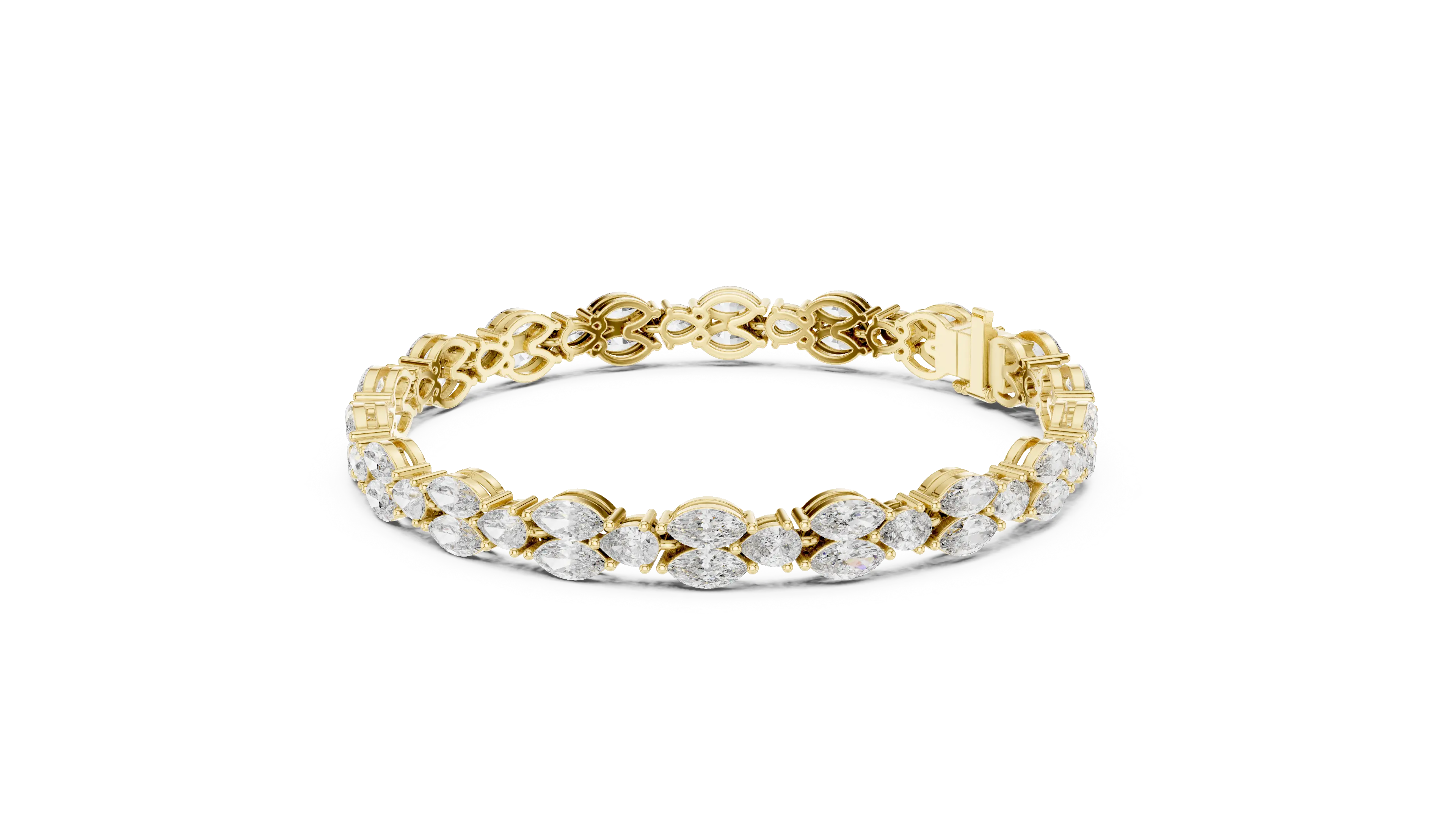 Flat Lay: Round Diamond Tennis Bracelet with Prong Setting in 14k Yellow Gold - Lab Grown - Driona Jewels