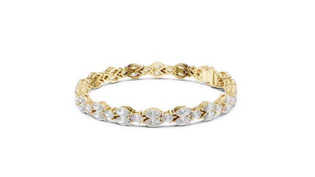 Flat Lay: Round Diamond Tennis Bracelet with Prong Setting in 14k Yellow Gold - Lab Grown - Driona Jewels