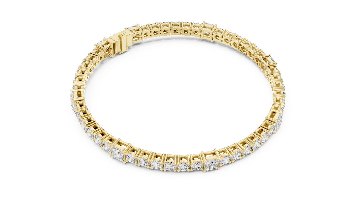 Flat Lay: Round Diamond Tennis Bracelet with Prong Setting in 14k Yellow Gold - Lab Grown - Driona Jewels