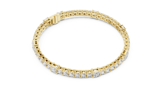 Flat Lay: Round Diamond Tennis Bracelet with Prong Setting in 14k Yellow Gold - Lab Grown - Driona Jewels