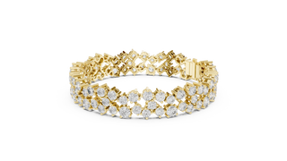 Flat Lay: Round Diamond Tennis Bracelet with Prong Setting in 14k Yellow Gold - Lab Grown - Driona Jewels