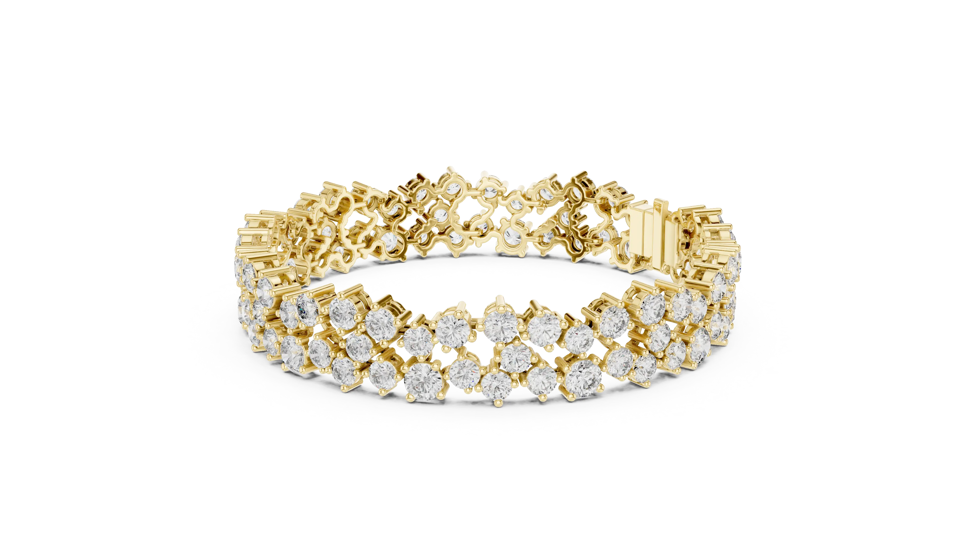 Flat Lay: Round Diamond Tennis Bracelet with Prong Setting in 14k Yellow Gold - Lab Grown - Driona Jewels