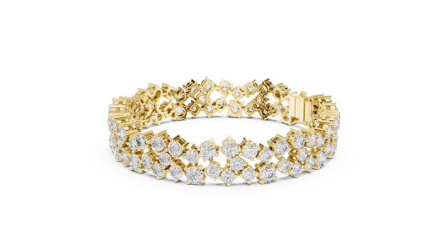 Flat Lay: Round Diamond Tennis Bracelet with Prong Setting in 14k Yellow Gold - Lab Grown - Driona Jewels