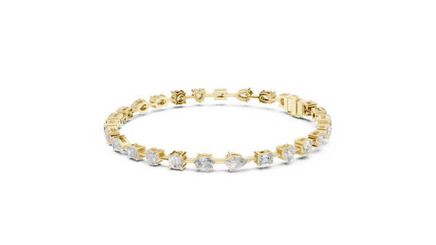 Front View: Round Diamond Tennis Bracelet with Prong Setting in 14k Yellow Gold - Lab Grown - Driona Jewels