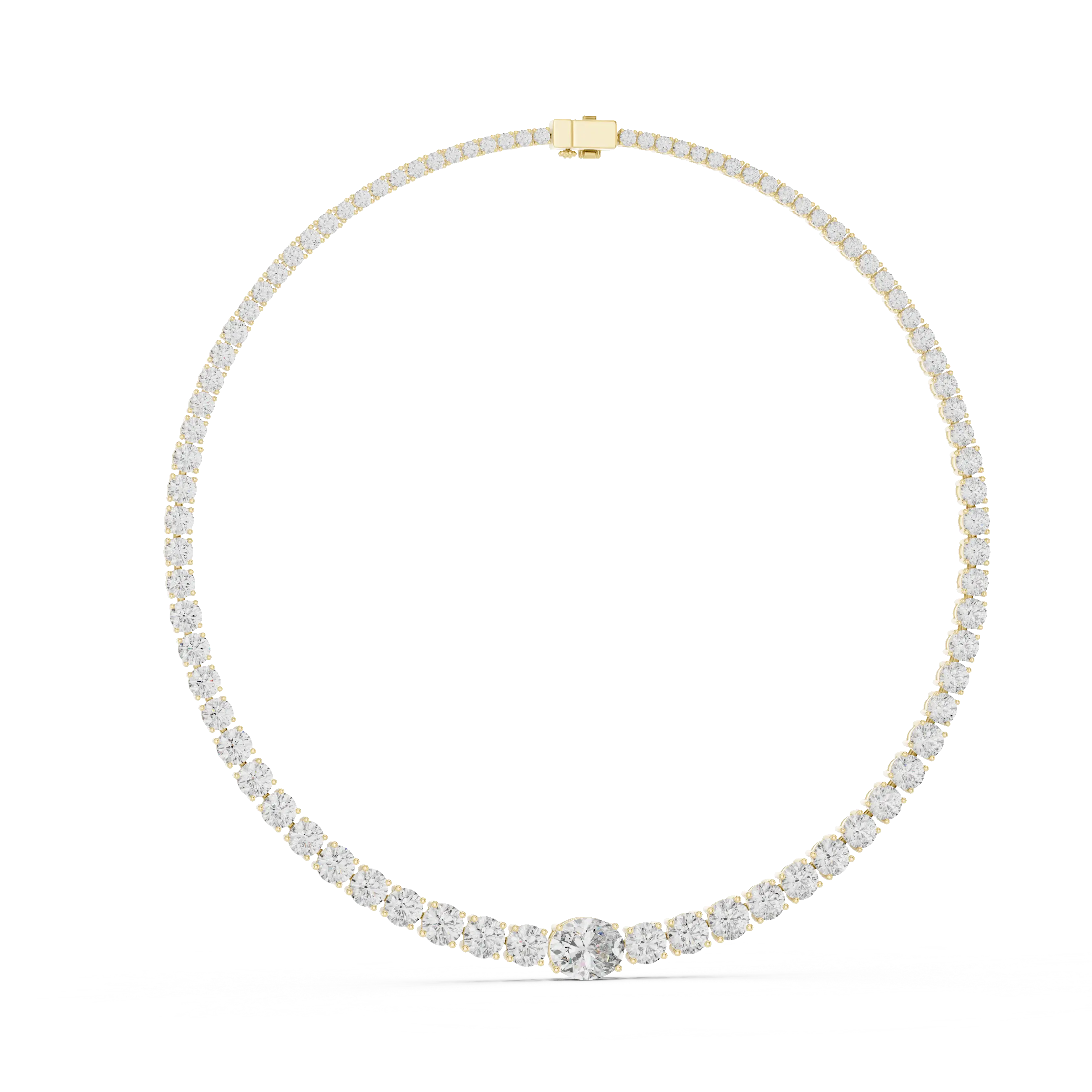 Front View: Round Diamond Tennis Necklace with Prong Setting in 14k Yellow Gold - Lab Grown - Driona Jewels