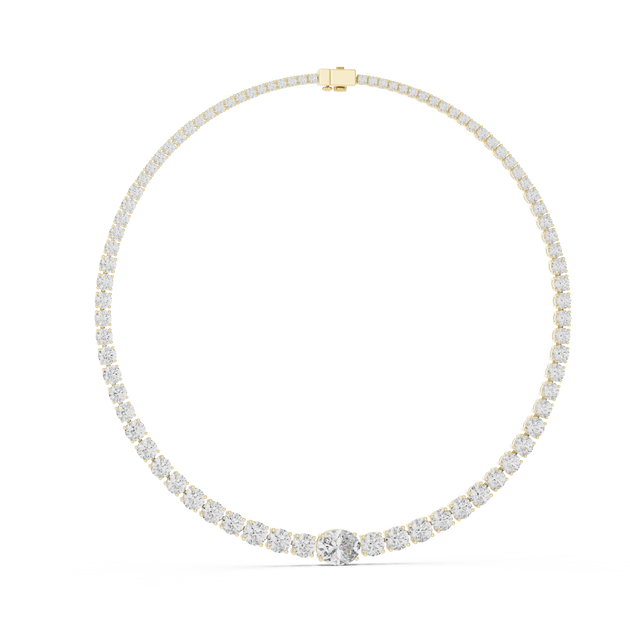 Front View: Round Diamond Tennis Necklace with Prong Setting in 14k Yellow Gold - Lab Grown - Driona Jewels