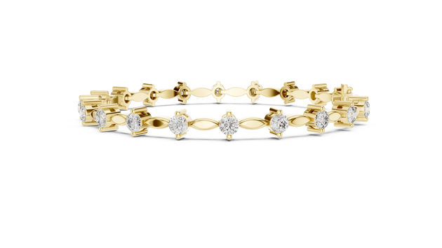 Front View: Round Diamond Tennis Bracelet with Prong Setting in 14k Yellow Gold - Lab Grown - Driona Jewels