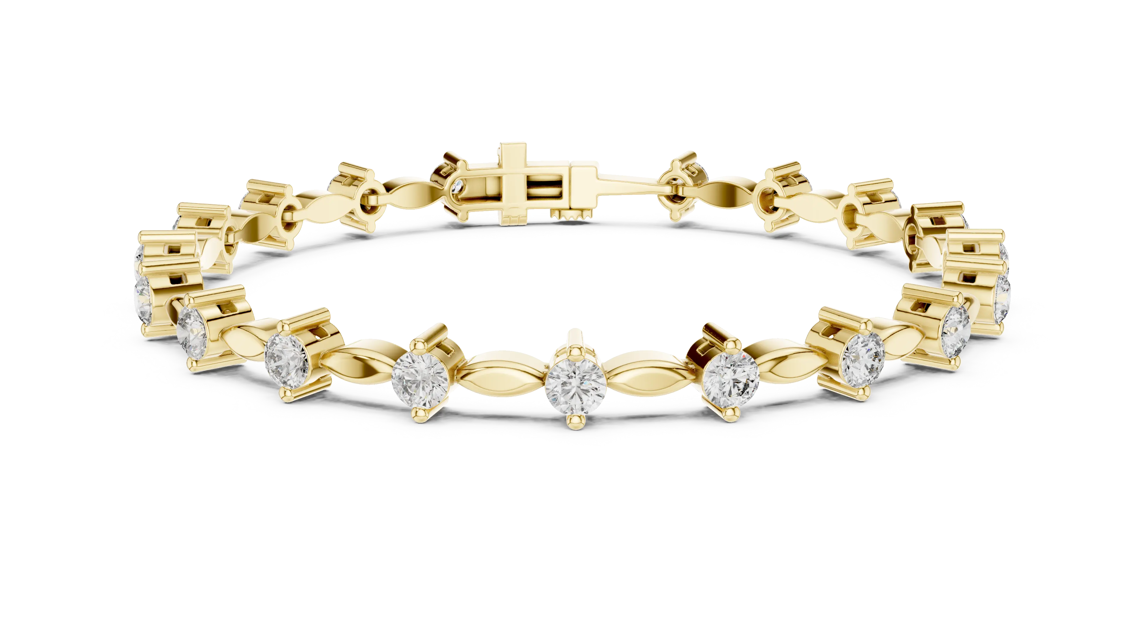 Front View: Round Diamond Tennis Bracelet with Prong Setting in 14k Yellow Gold - Lab Grown - Driona Jewels