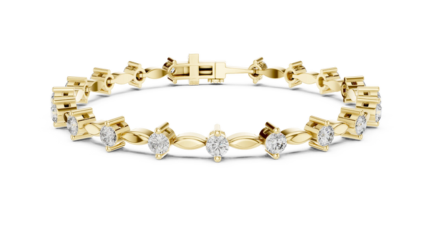 Front View: Round Diamond Tennis Bracelet with Prong Setting in 14k Yellow Gold - Lab Grown - Driona Jewels