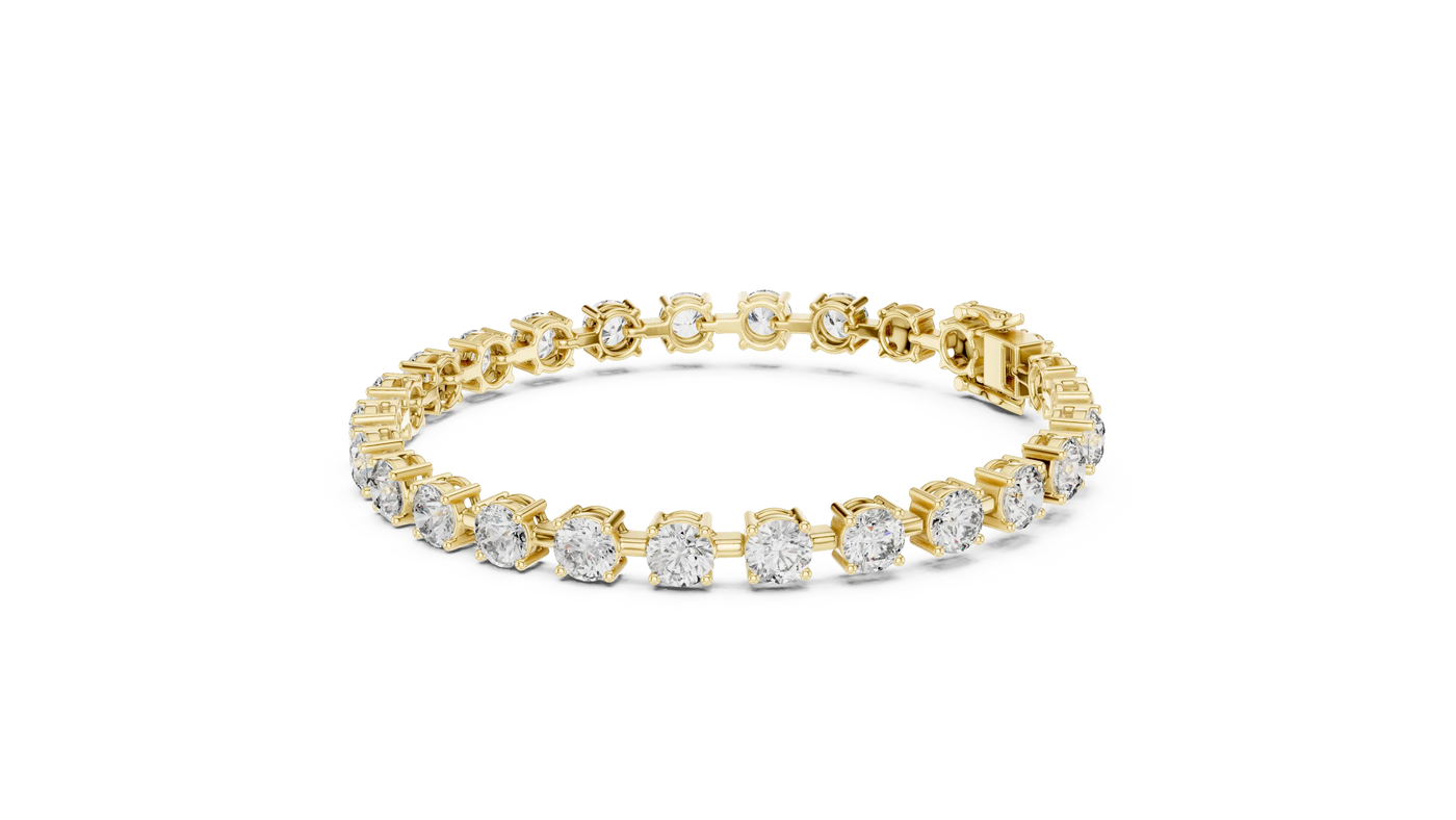 Front View: Round Diamond Tennis Bracelet with Prong Setting in 14k Yellow Gold - Lab Grown - Driona Jewels