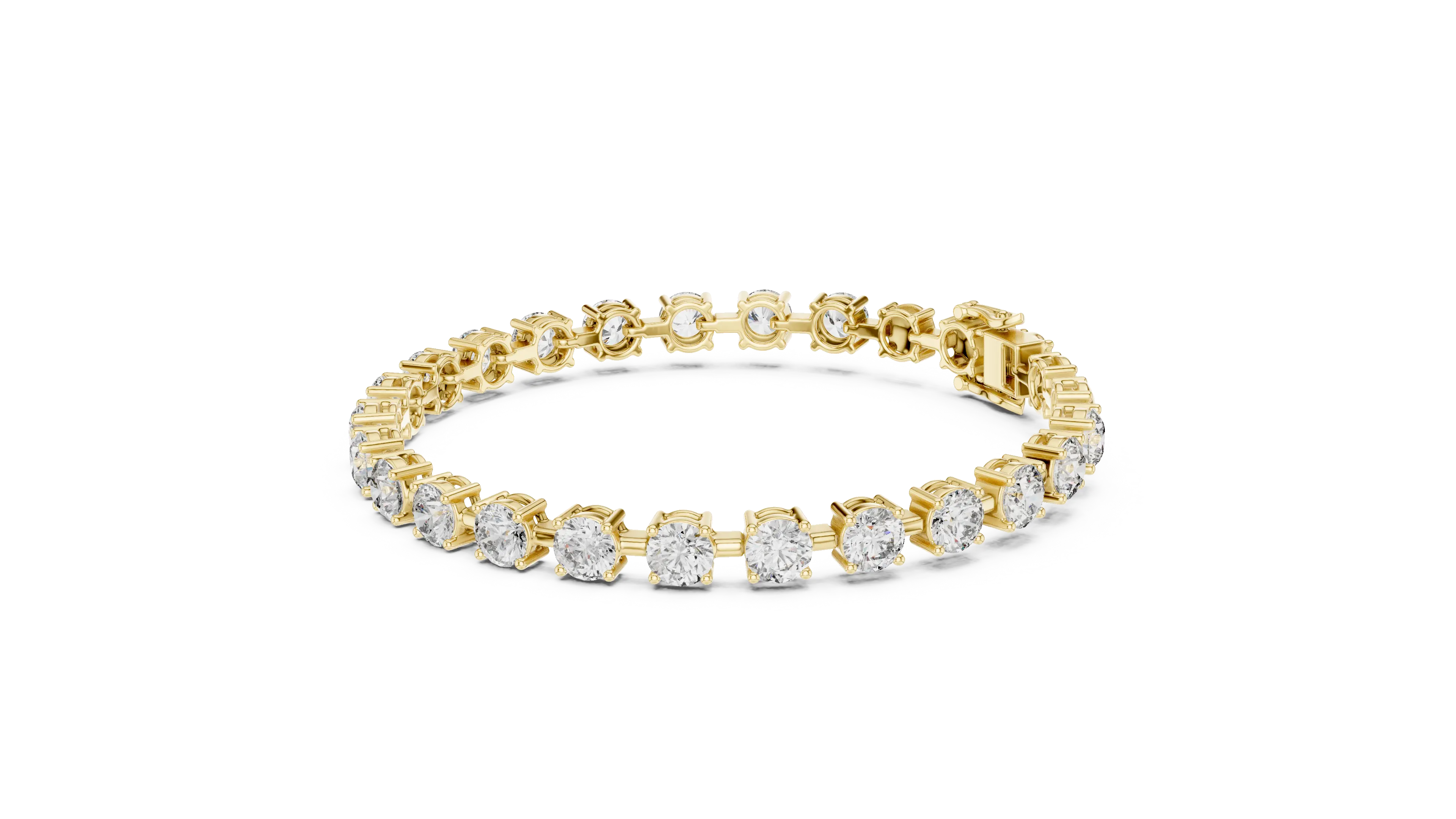 Front View: Round Diamond Tennis Bracelet with Prong Setting in 14k Yellow Gold - Lab Grown - Driona Jewels