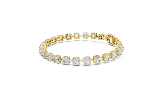 Front View: Round Diamond Tennis Bracelet with Prong Setting in 14k Yellow Gold - Lab Grown - Driona Jewels