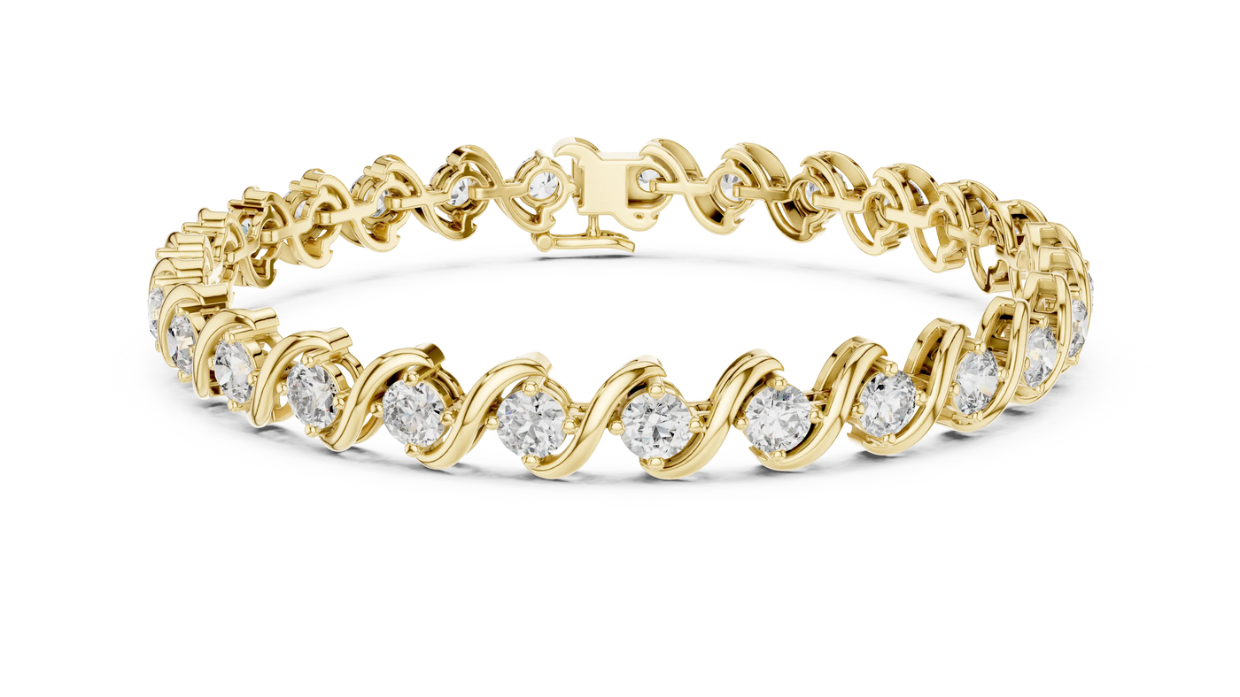 Front View: Round Diamond Tennis Bracelet with Prong Setting in 14k Yellow Gold - Lab Grown - Driona Jewels