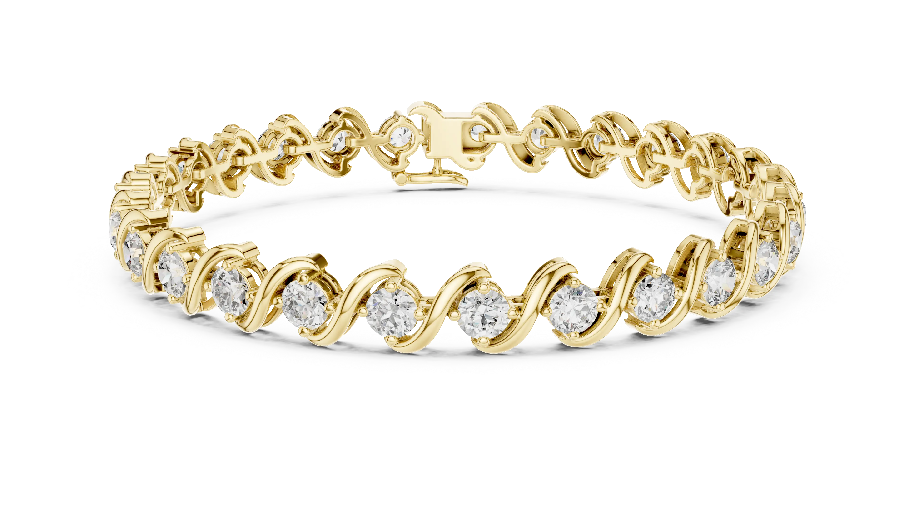 Front View: Round Diamond Tennis Bracelet with Prong Setting in 14k Yellow Gold - Lab Grown - Driona Jewels