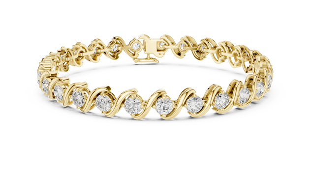 Front View: Round Diamond Tennis Bracelet with Prong Setting in 14k Yellow Gold - Lab Grown - Driona Jewels