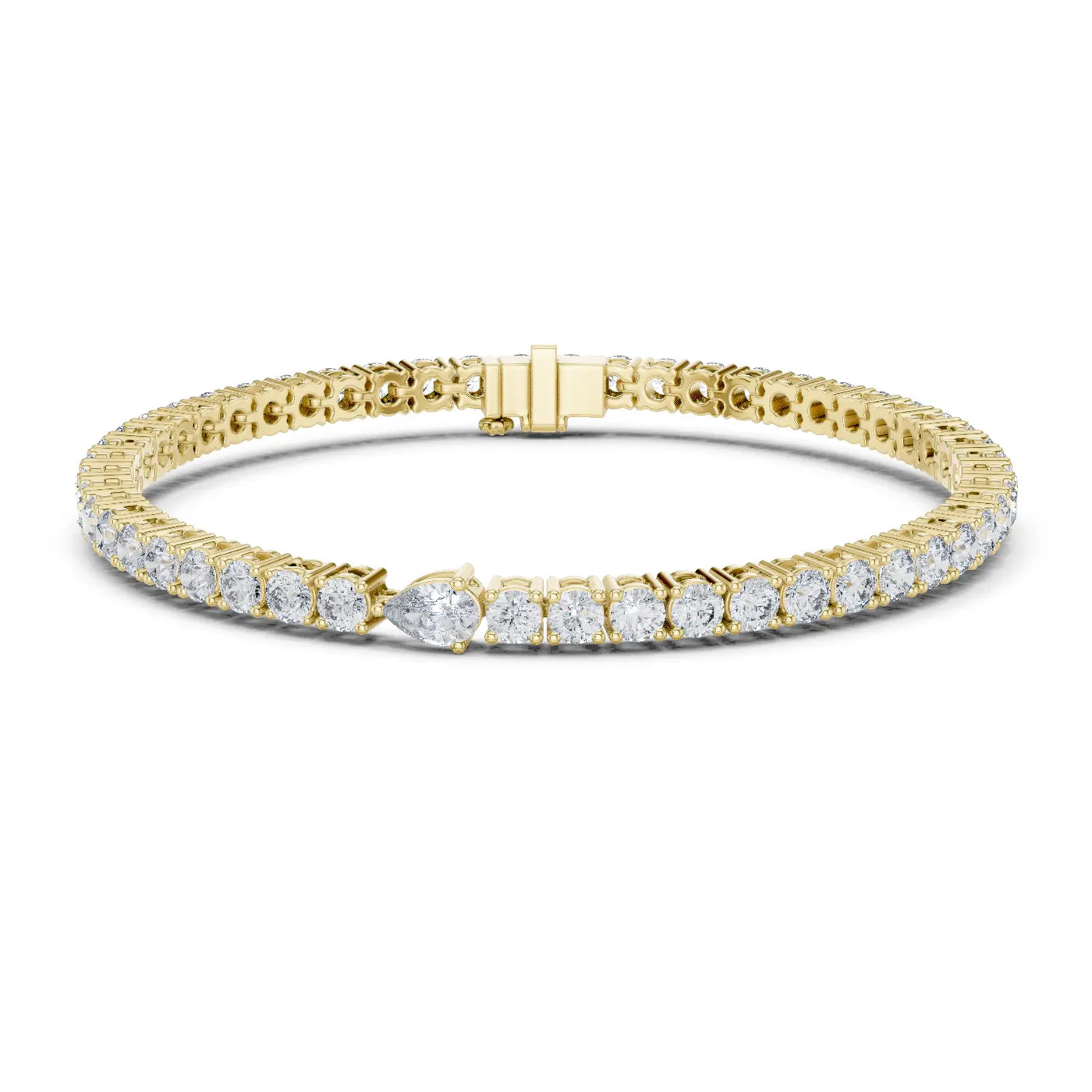 Front View: Round Diamond Tennis Bracelet with Prong Setting in 14k Yellow Gold - Lab Grown - Driona Jewels