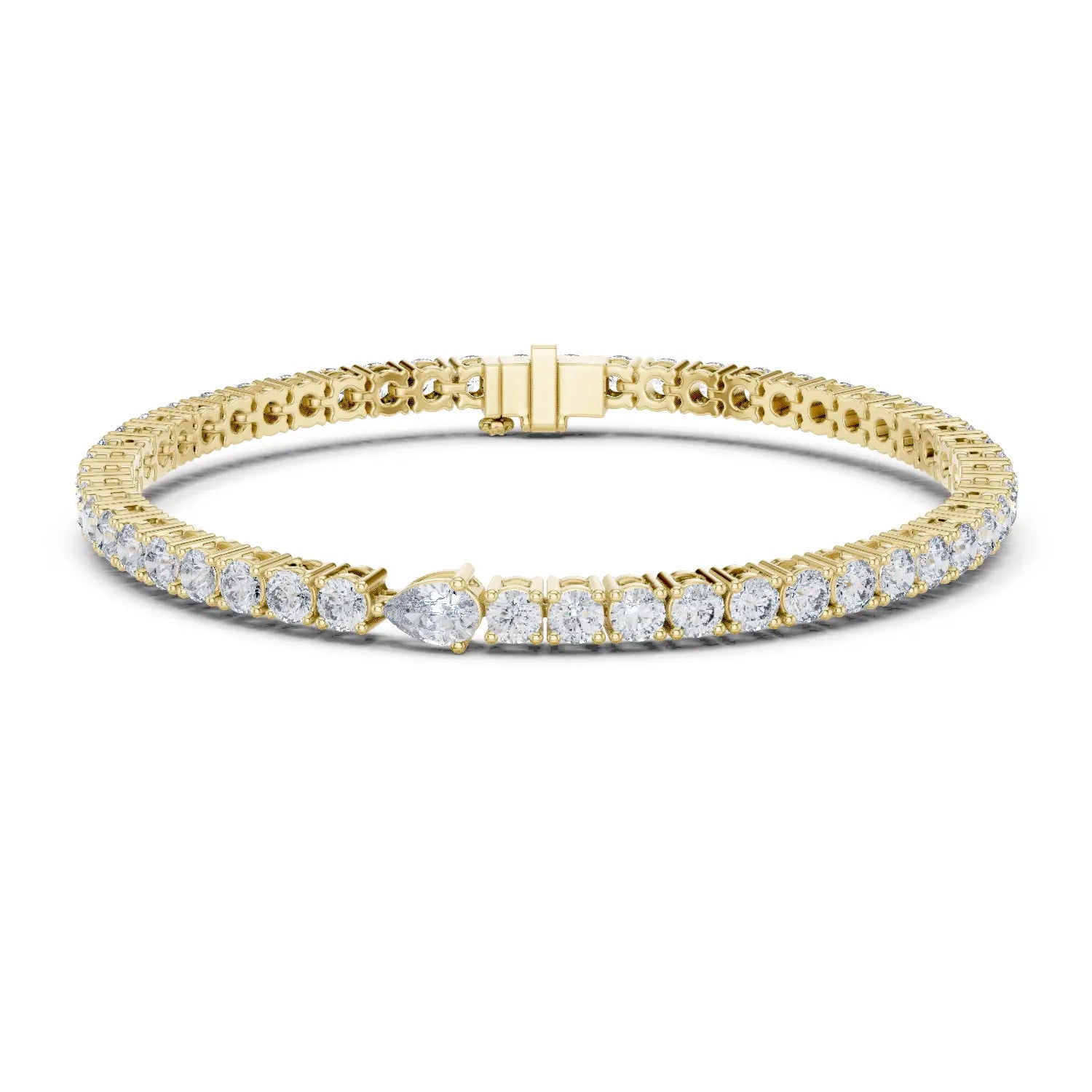 Front View: Round Diamond Tennis Bracelet with Prong Setting in 14k Yellow Gold - Lab Grown - Driona Jewels