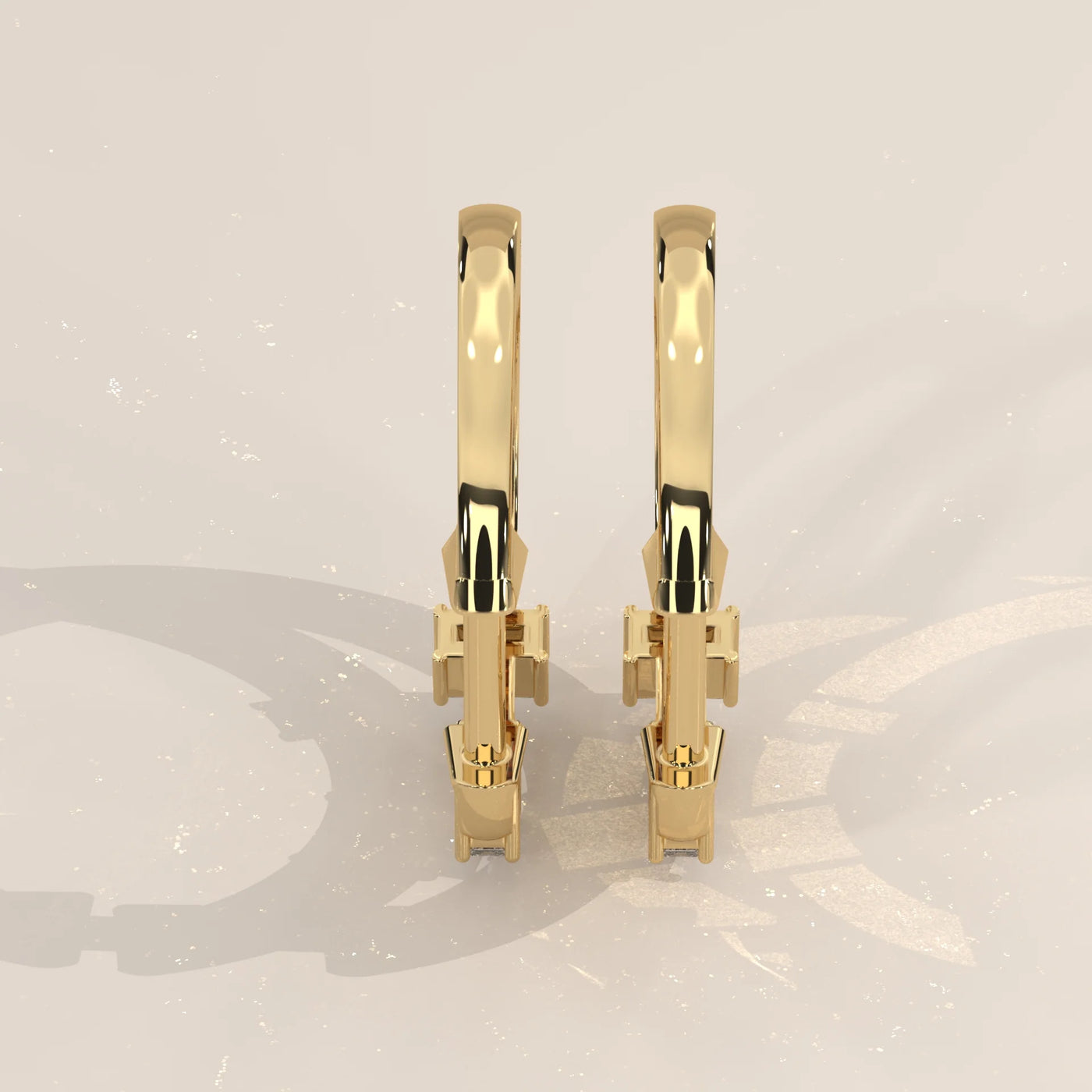 Side Profile: Emerald Cut Diamond Huggie Hoop Earrings with Three-Stone Setting in Yellow Gold – Lab Grown – Driona Jewels