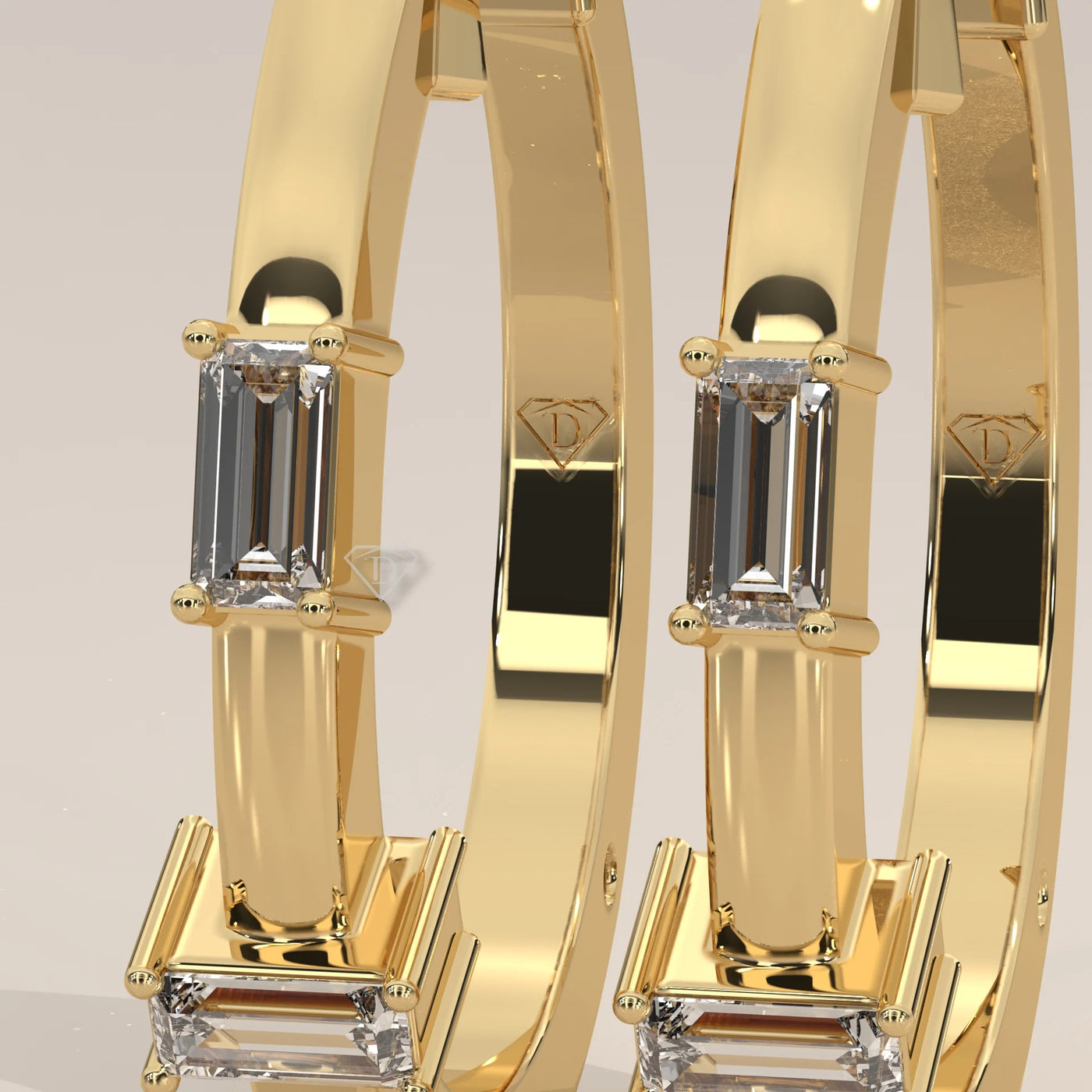 Stone Detail: Emerald Cut Lab Grown Diamonds in Three-Stone Setting – Yellow Gold – Driona Jewels