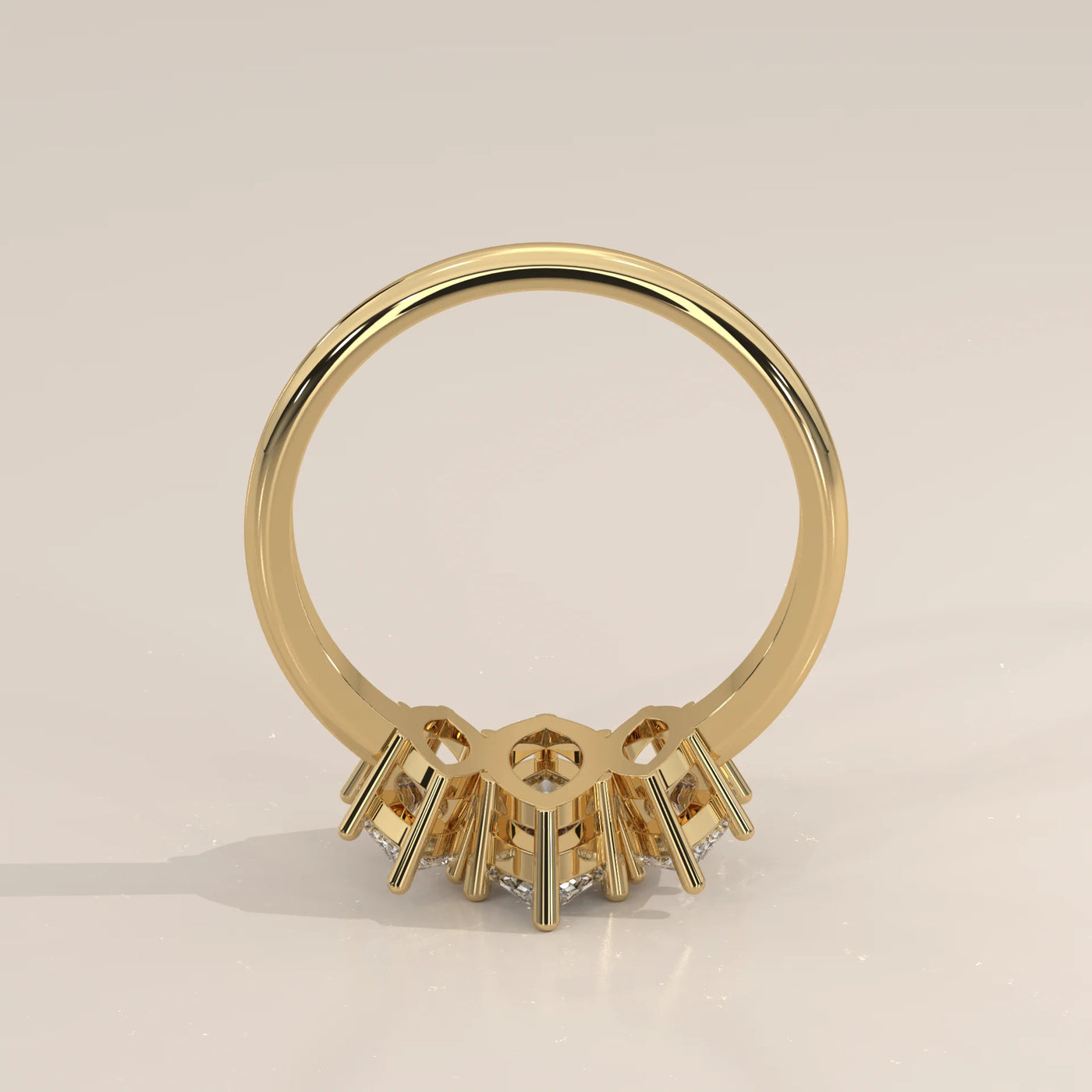 Front View: Marquise Diamond Engagement Ring with Three-Stone Setting in Yellow Gold – Lab Grown – Driona Jewels