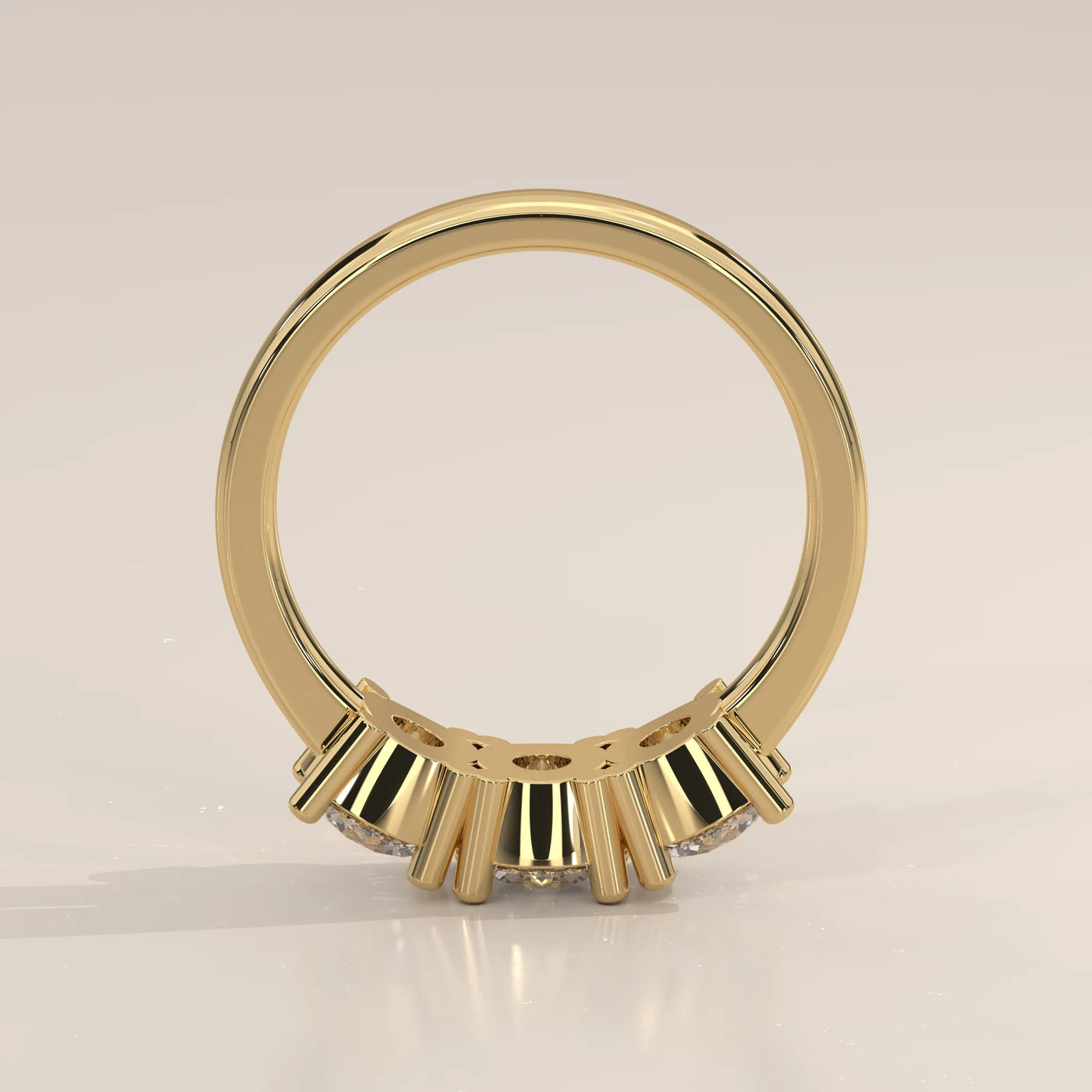 Front View: Round Diamond Ring with Three-Stone Setting in Yellow Gold – Lab Grown – Driona Jewels