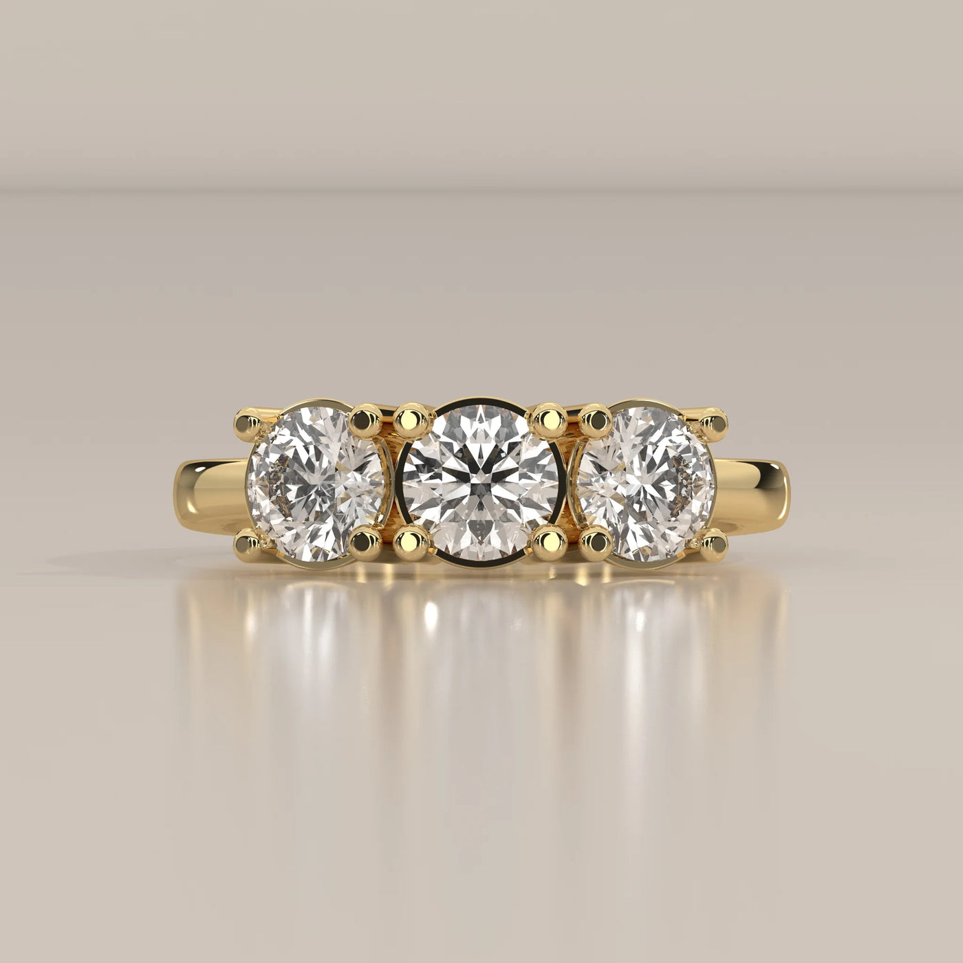 Side Profile: Round Diamond Ring with Three-Stone Setting in Yellow Gold – Lab Grown – Driona Jewels
