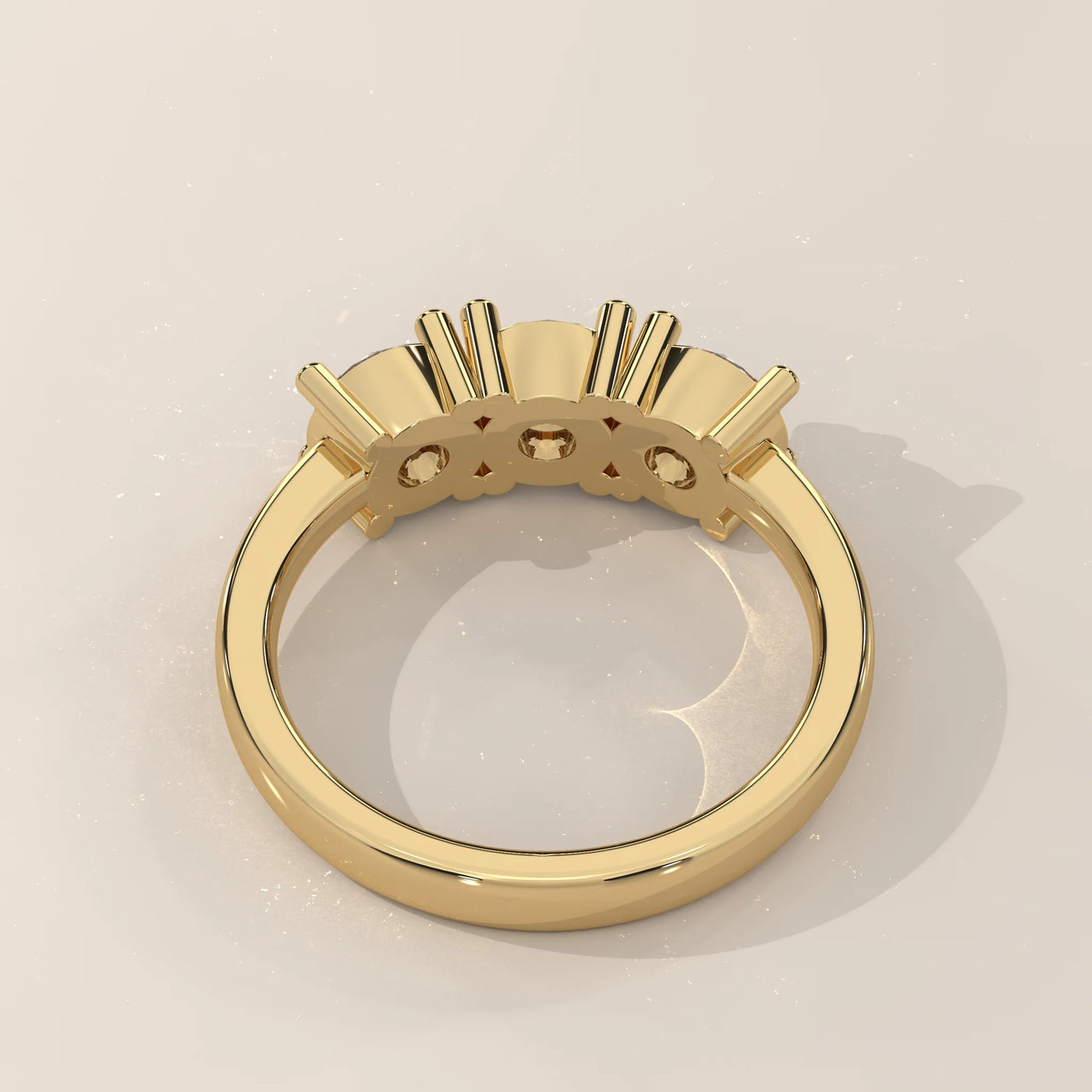Top View: Round Diamond Ring with Three-Stone Setting in Yellow Gold – Lab Grown – Driona Jewels