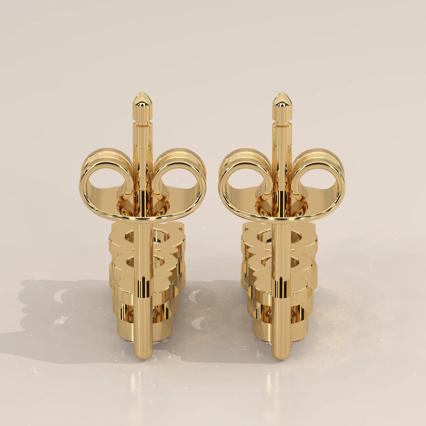 Side Profile: Round Diamond Stud Earrings with Three-Stone Setting in Yellow Gold – Lab Grown – Driona Jewels