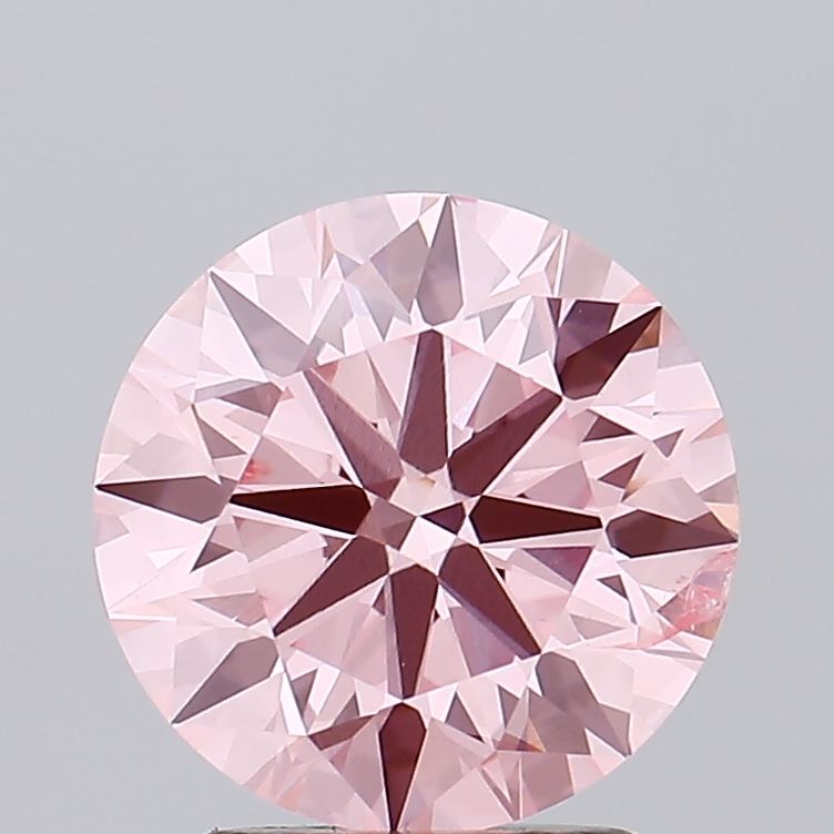 2.38 carat fancy vivid pink round lab grown diamond SI2 clarity