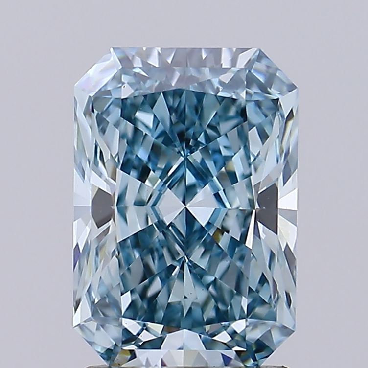 2.05 carat fancy vivid greenish blue radiant lab grown diamond VS1 clarity