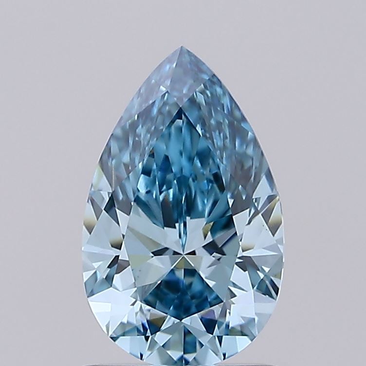 0.98 carat fancy vivid greenish blue pear lab grown diamond VS1 clarity