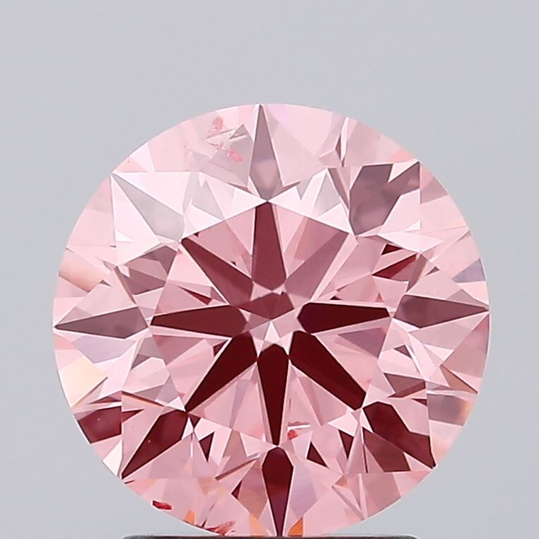 2.57 carat fancy vivid pink round lab grown diamond SI1 clarity