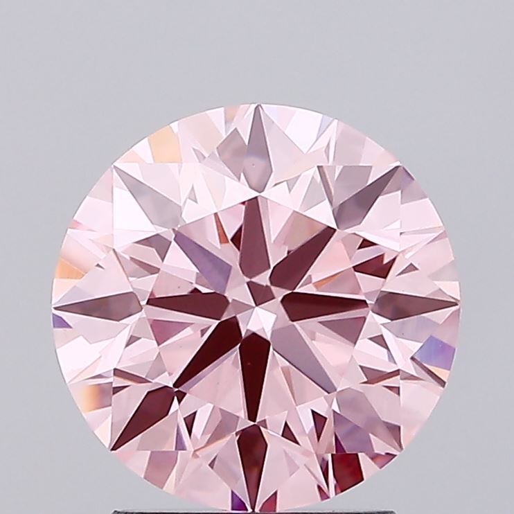 2.18 carat fancy vivid pink round lab grown diamond VS1 clarity