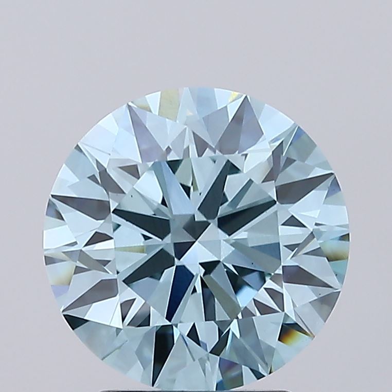 3.13 carat fancy intense greenish blue round lab grown diamond VS1 clarity
