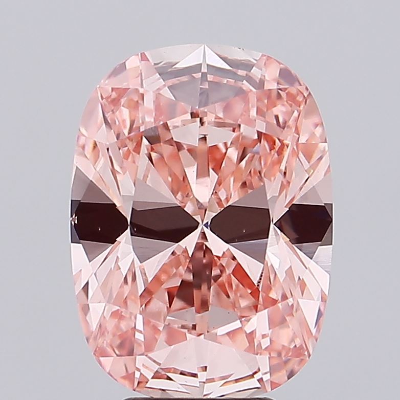 5.98 carat fancy vivid orangey pink cushion lab grown diamond VS1 clarity