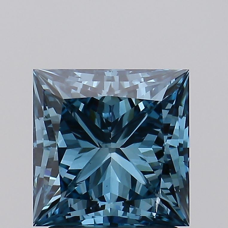 2.07 carat fancy vivid greenish blue princess lab grown diamond SI2 clarity