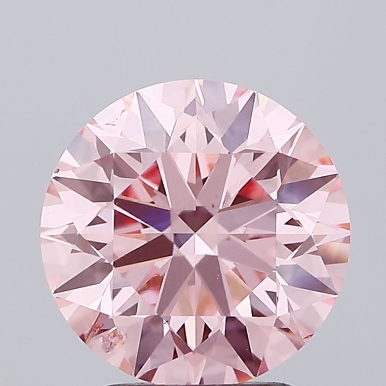 2.43 carat fancy vivid pink round lab grown diamond SI1 clarity