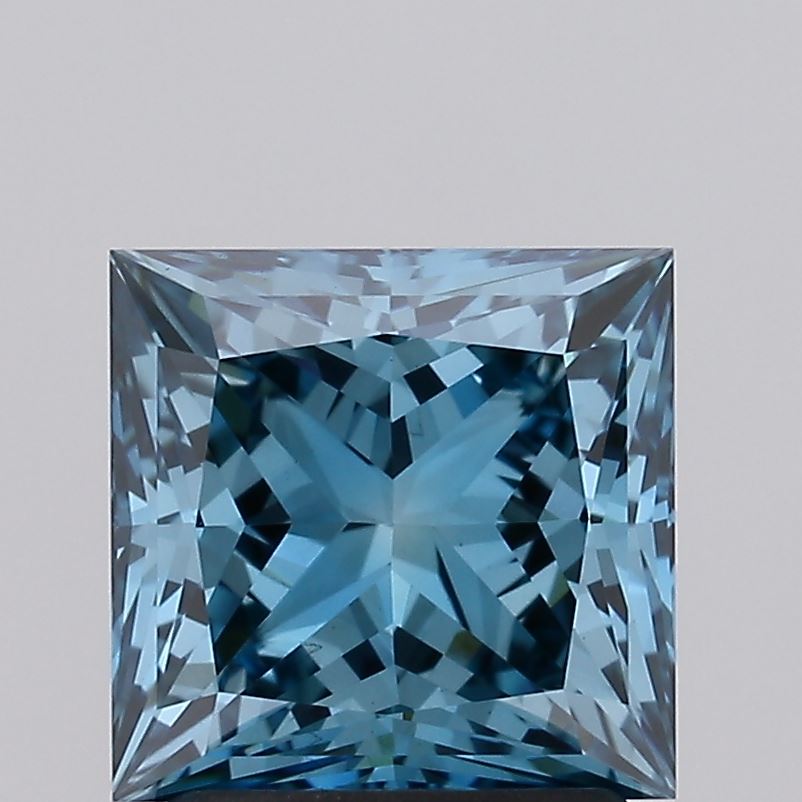 2.14 carat fancy vivid greenish blue princess lab grown diamond VS1 clarity