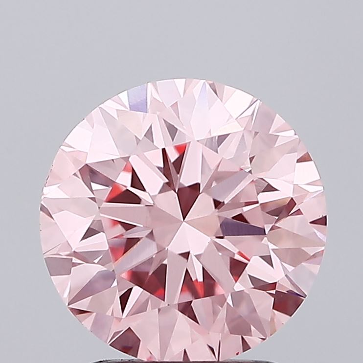 2.05 carat fancy intense pink round lab grown diamond VS1 clarity