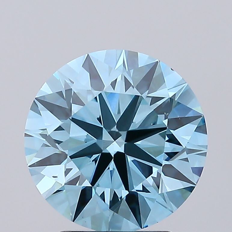 3.42 carat fancy vivid greenish blue round lab grown diamond VS2 clarity