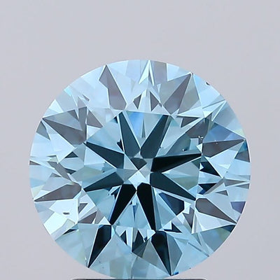 3.42 carat fancy vivid greenish blue round lab grown diamond VS2 clarity